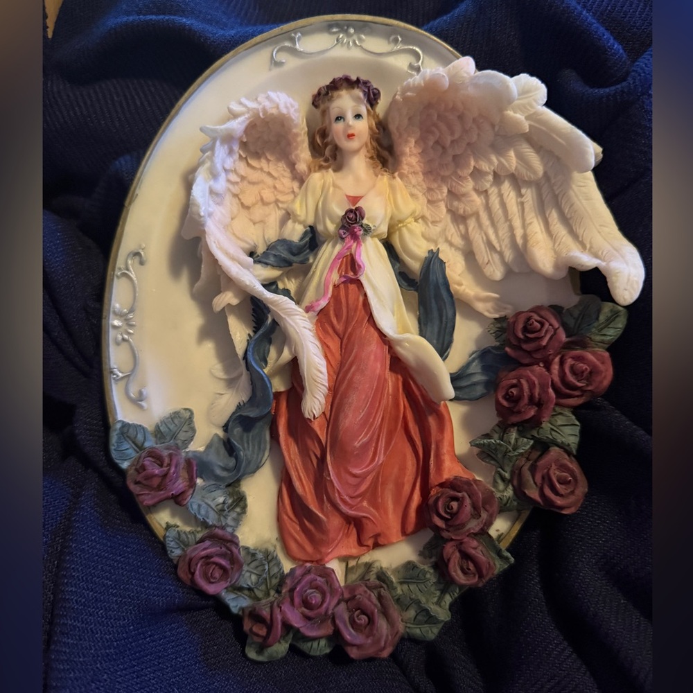 Angel Wall Plaque with Pink and Cream Accents 3D resin angel rose